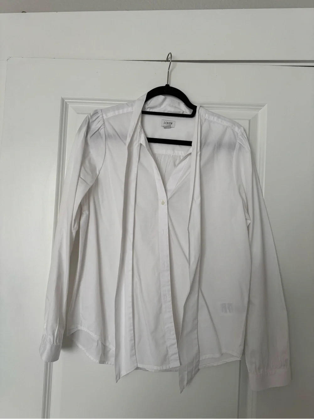 J. Crew Women's White Button-Up Tie-Neck Shirt